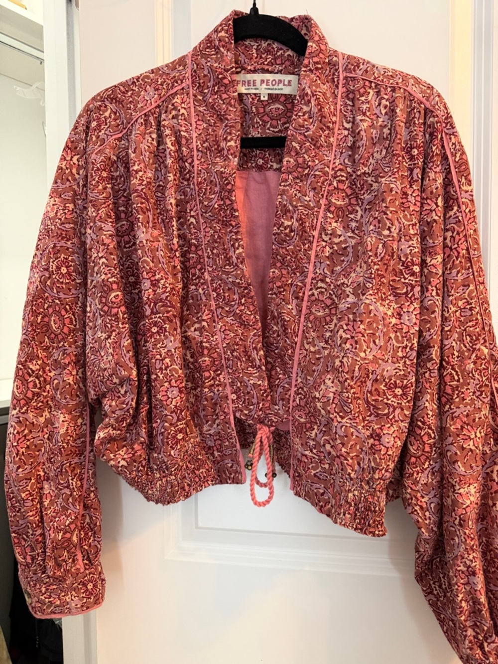 Free People Rose Pink Paisley Cropped Jacket